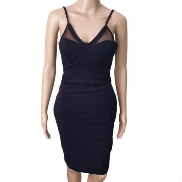 Passion fusion midi dress Sze 8 black Mesh Cami cup detail bodycon cocktail sexy - Picture 2 of 8